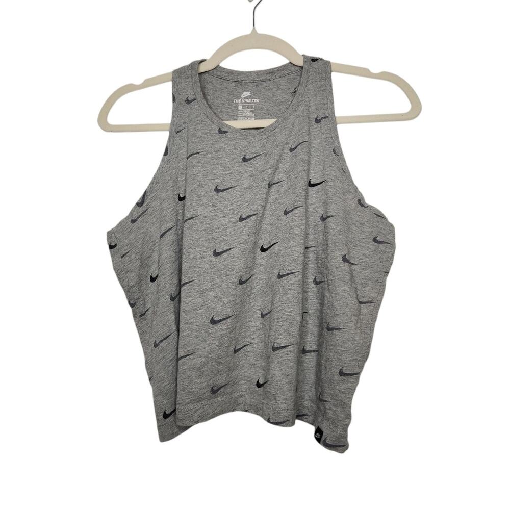 y2k Nike Swoosh Checks All Over Muscle Tank Top Crop Workout Gray Shirt lg